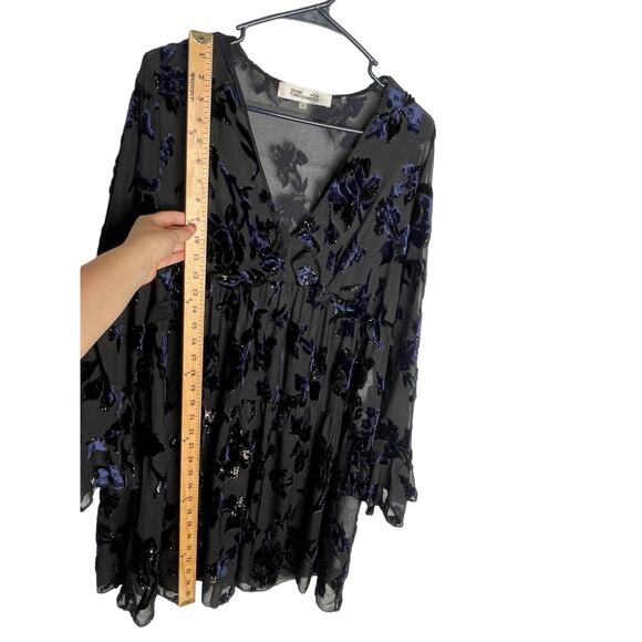 Diane Von Furstenberg M Adelita Velvet Burnout Shimmer Babydoll Dress Black Blue - Picture 7 of 15